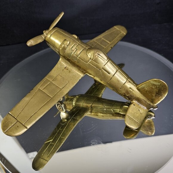 Vintage Brass Desk Collector Aviation Pilot Decor Air Plane Figure - Picture 2 of 10